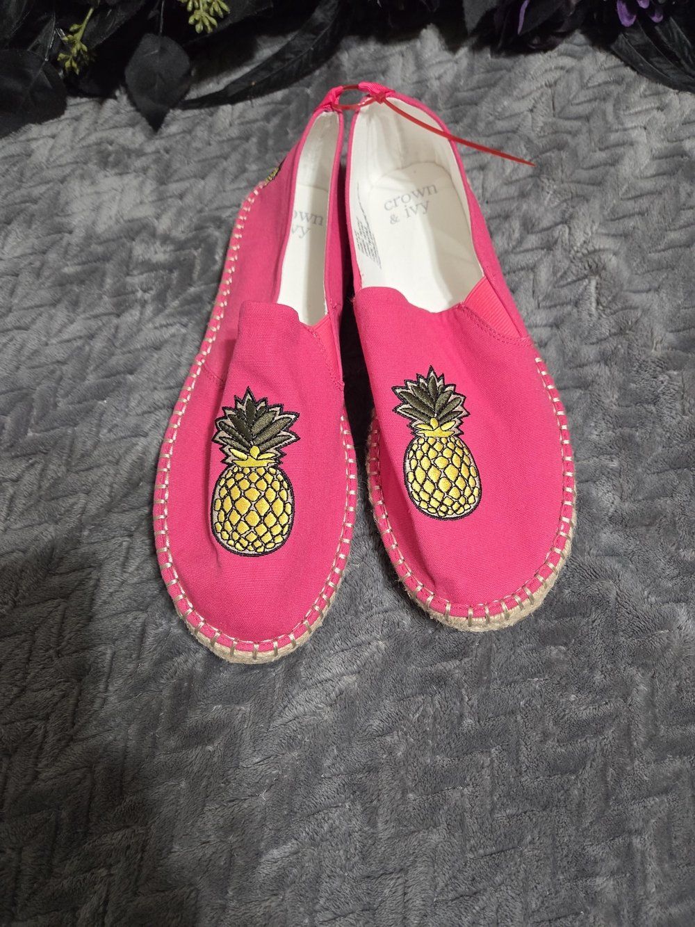 crown & ivy Hot Pink Pineapple Espadrille Slip-Ons